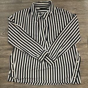 Black and White Striped Button-Up Shirt